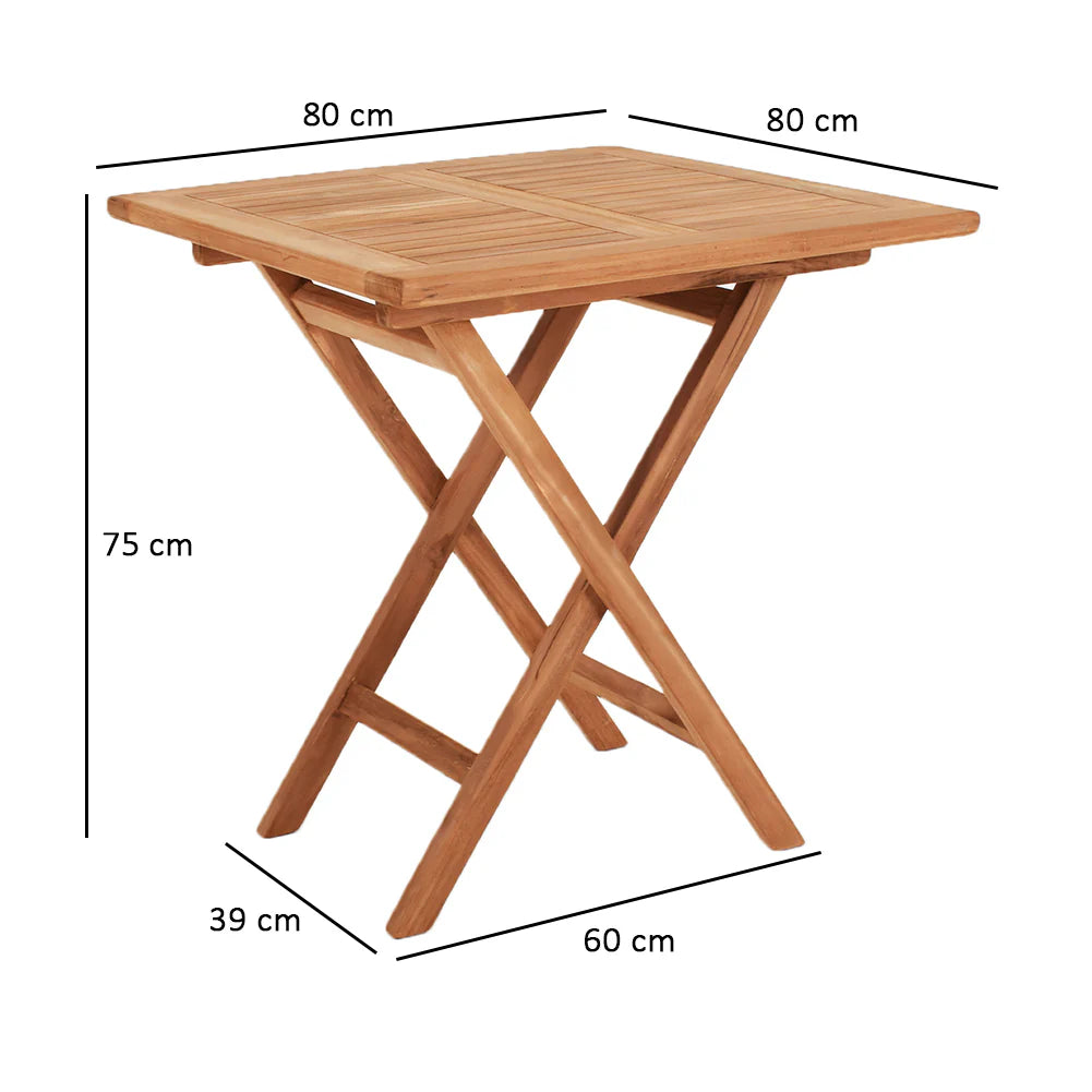 GARDEN Tavolo Quadrato Pieghevole in Teak da Giardino 80 x 80 cm da Esterno Salvaspazio 4 PERSONE