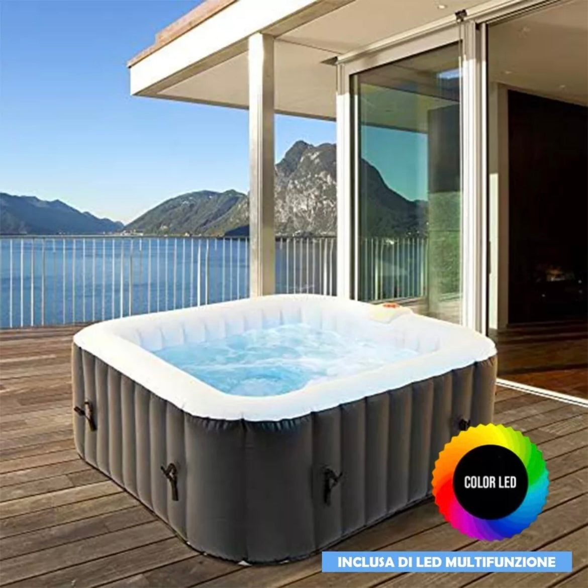 SPA Piscina idromassaggio Spa gonflabile in PVC - 6 posti - 185x185x65cm con LED