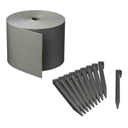 Set Bordatura da Giardino H15 cm x 10 m con Picchetti Grigio