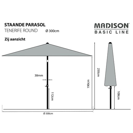 Madison Ombrellone da Giardino Tenerife 300 cm Rotondo Ã‰cru