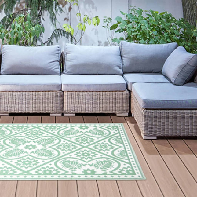 Tappeto da Esterno 182x122 cm a Tessere Verde e Bianco