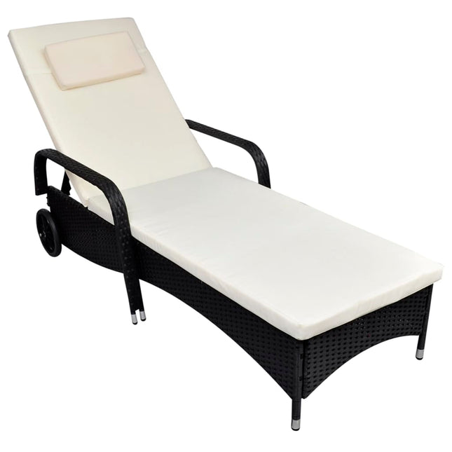 Lettino Prendisole con Ruote in Polyrattan Nero