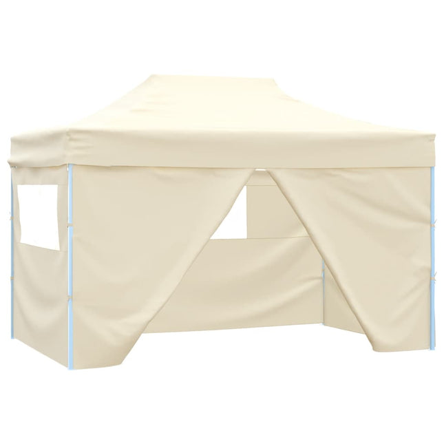 Tenda Pieghevole Pop-Up 4 Pareti Laterali 3x4,5 m Bianco Crema