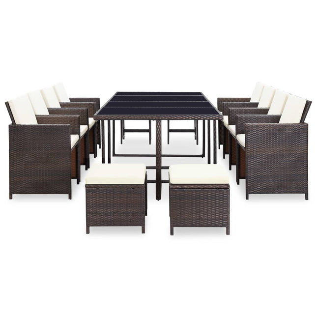 Set da Pranzo da Giardino 13 pz con Cuscini Polyrattan Marrone