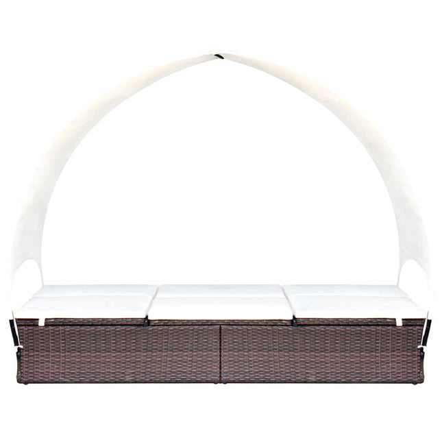 Lettino Prendisole Doppio con Baldacchino in Polyrattan Marrone
