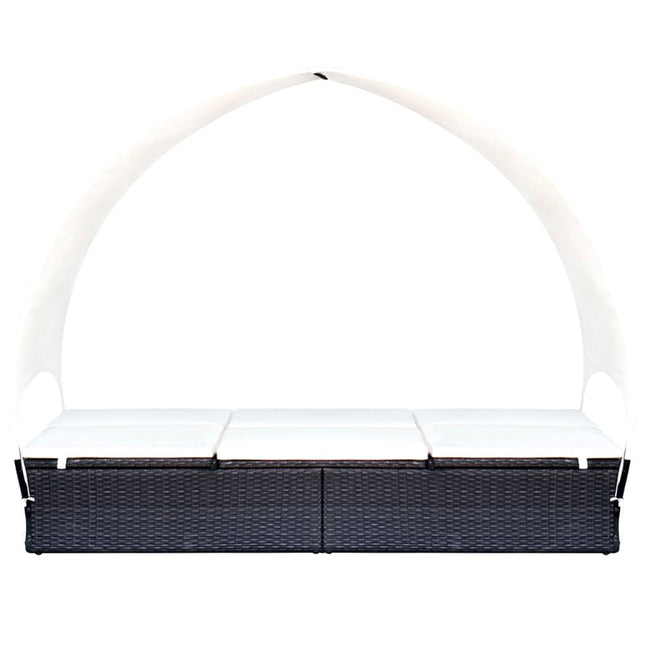 Lettino Prendisole Doppio con Baldacchino in Polyrattan Nero