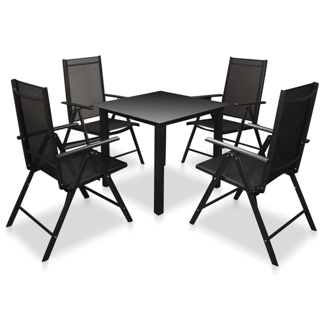 Set da Pranzo da Giardino 5 pz Sedie Pieghevoli Alluminio Nero