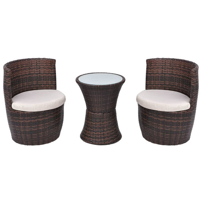 Set da Bistrot 3 pz con Cuscini in Polyrattan Marrone