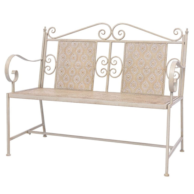 Panchina da Giardino 115 cm in Acciaio Bianco Vintage