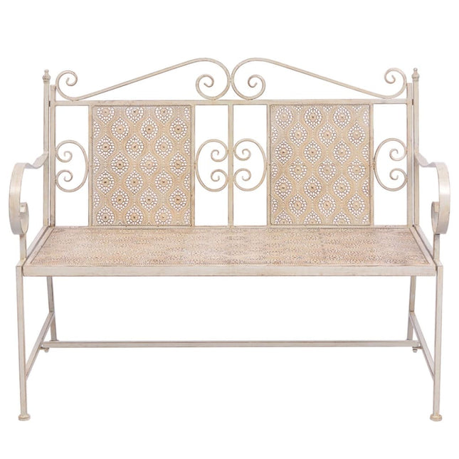 Panchina da Giardino 115 cm in Acciaio Bianco Vintage