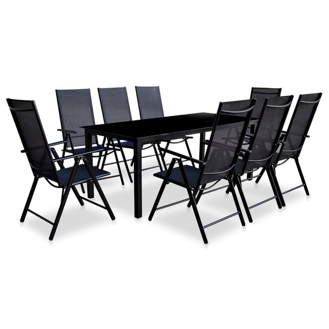 Set da Pranzo da Giardino 9 pz Pieghevole in Alluminio Nero