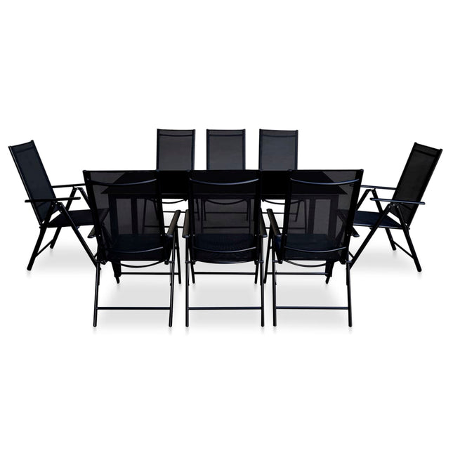 Set da Pranzo da Giardino 9 pz Pieghevole in Alluminio Nero