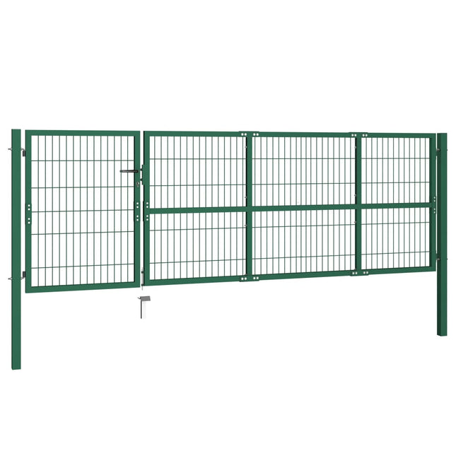 Cancello di Recinzione con Paletti 350x100 cm in Acciaio Verde