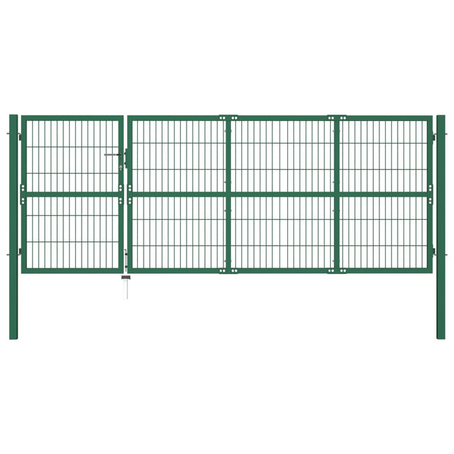 Cancello di Recinzione con Paletti 350x120 cm in Acciaio Verde