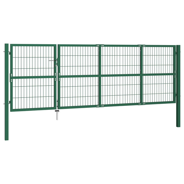 Cancello di Recinzione con Paletti 350x120 cm in Acciaio Verde