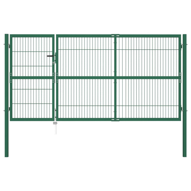 Cancello di Recinzione con Paletti 350x140 cm in Acciaio Verde