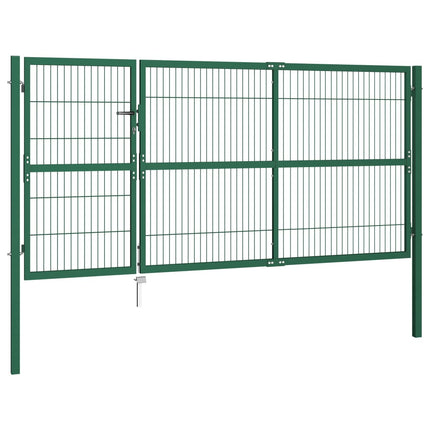 Cancello di Recinzione con Paletti 350x140 cm in Acciaio Verde