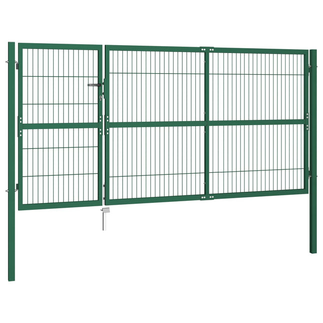 Cancello di Recinzione con Paletti 350x140 cm in Acciaio Verde