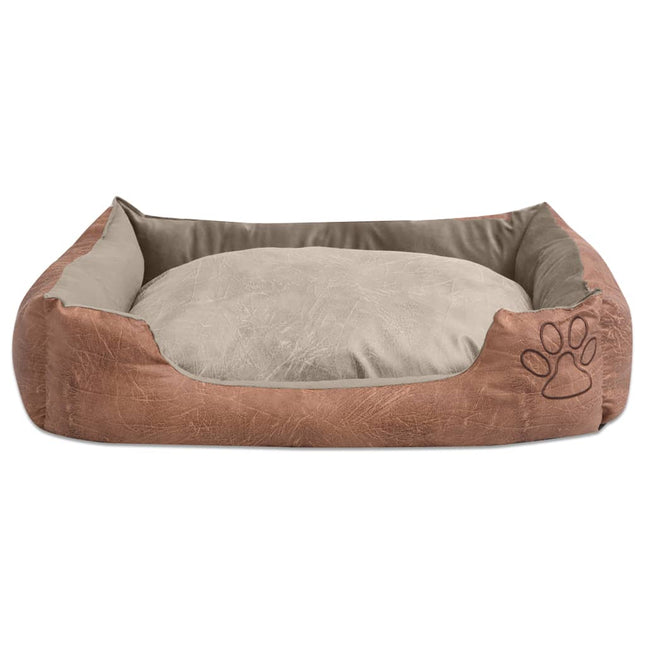 Cuccia per Cani con Cuscino in Pelle Sintetica Taglia L Beige