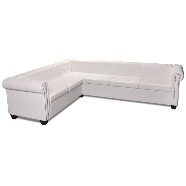 Divano Angolare Chesterfield a 6 Posti Pelle Artificiale Bianca