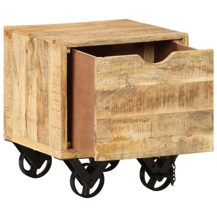Tavolino con Cassetto e Ruote in Legno di Mango 40x40x45 cm