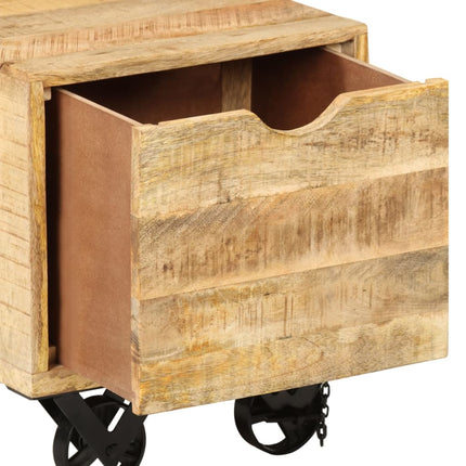 Tavolino con Cassetto e Ruote in Legno di Mango 40x40x45 cm