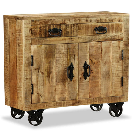 Credenza con 2 Cassetti e 1 Armadietto in Legno Grezzo di Mango
