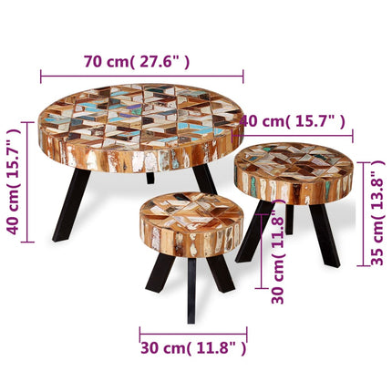 Set Tavolino da Salotto 3 pz in Legno Massello Riciclato