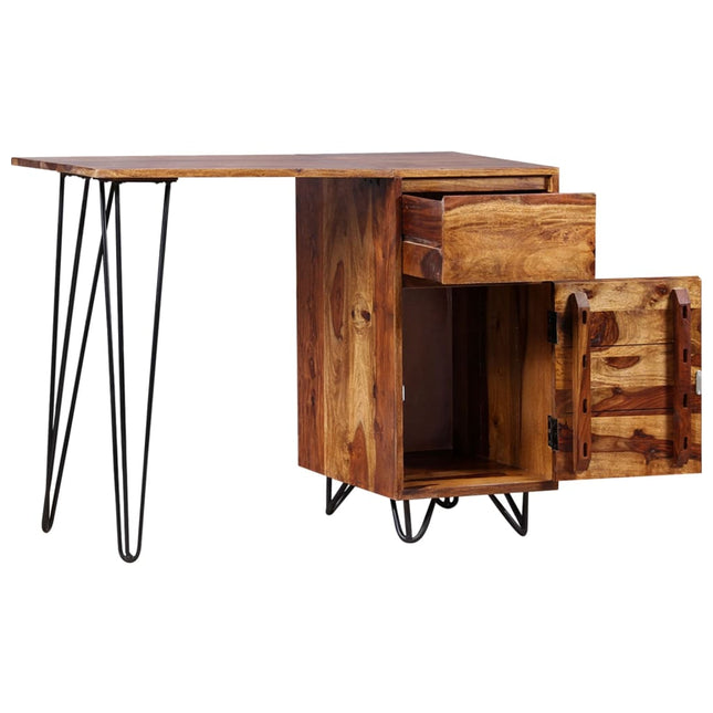Scrivania con 1 Cassetto 1 Armadietto Legno Massello Sheesham