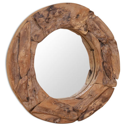 Specchio Decorativo in Legno di Teak 60 cm Rotondo