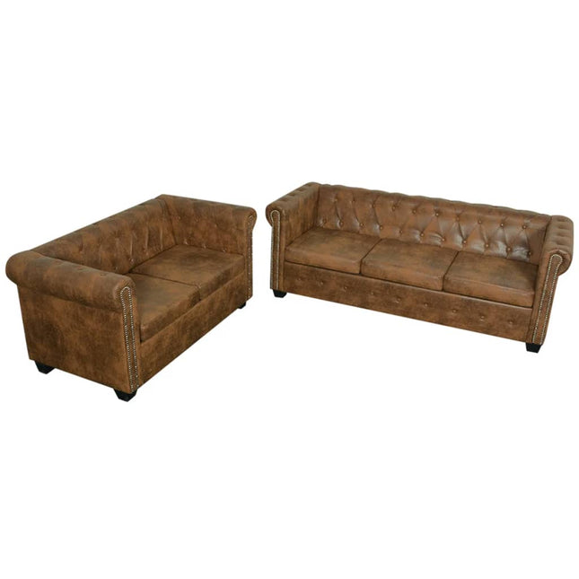 Set Divani Chesterfield a 2 Posti e a 3 Posti Marrone