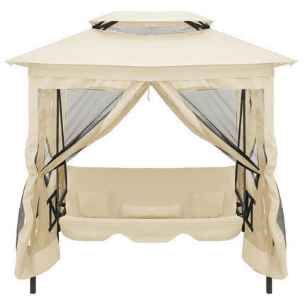 Gazebo Convertibile Panchina a Dondolo Bianco Crema