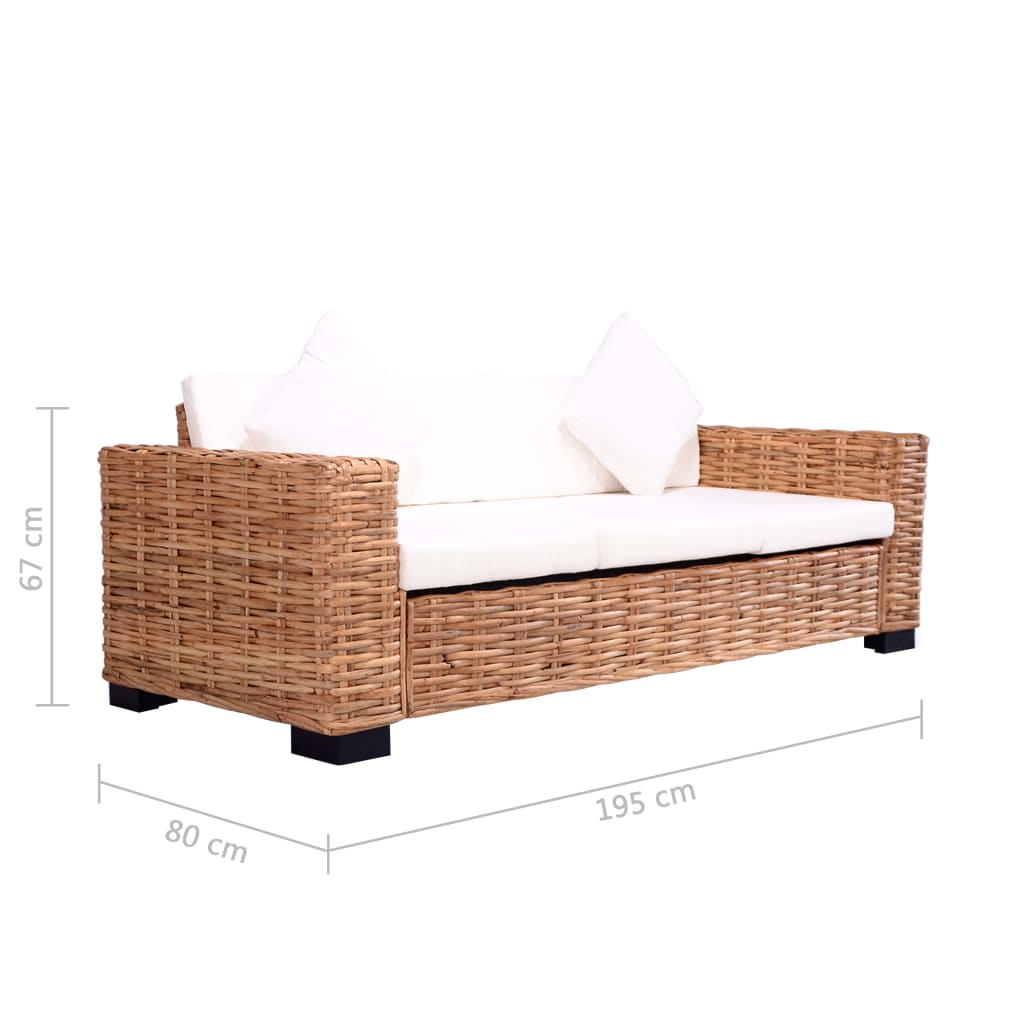 Divano a 3 Posti in Rattan Naturale
