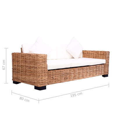 Divano a 3 Posti in Rattan Naturale