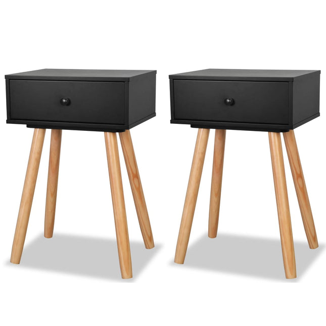Comodini Set 2 pz in Massello di Pino 40x30x61 cm Neri