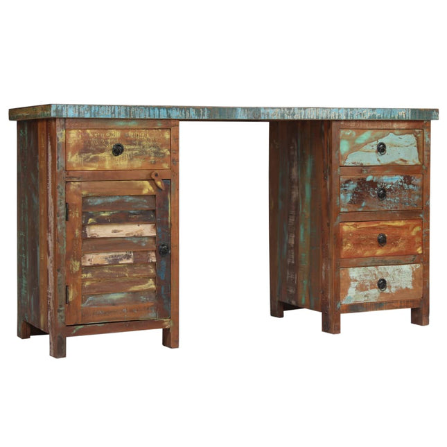 Scrivania a Colonna in Legno Massello di Recupero 140x50x77 cm