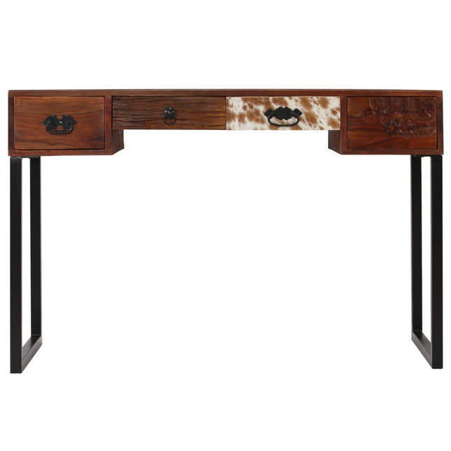 Scrivania Legno Massello di Sheesham e Vera Pelle 117x50x76 cm
