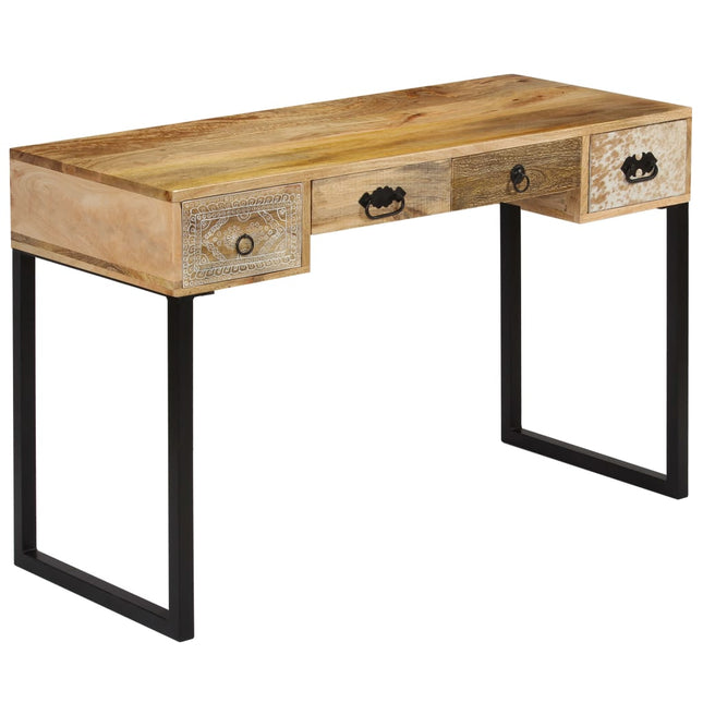 Scrivania in Legno Massello di Mango e Vera Pelle 117x50x76 cm