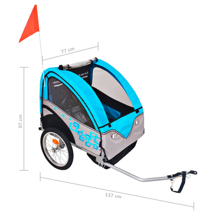 Rimorchio per Bici Grigio e Blu 30 kg