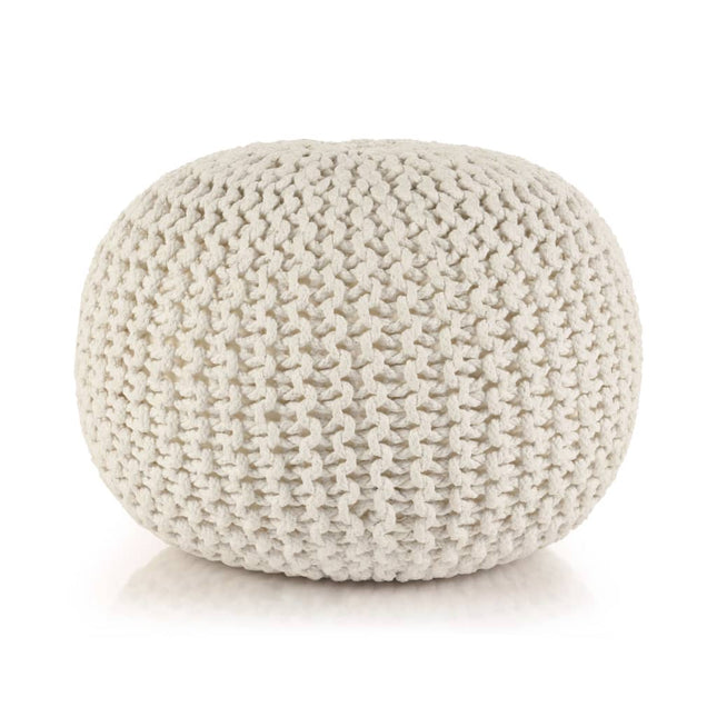 Pouf Lavorato a Maglia in Cotone 50x35 cm Bianco