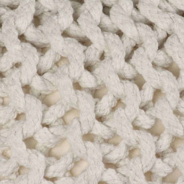 Pouf Lavorato a Maglia in Cotone 50x35 cm Bianco
