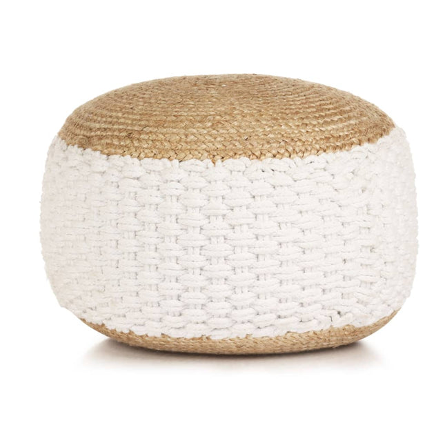 Pouf in Tessuto/Fatto a Maglia in Juta e Cotone 50x35 cm Bianco