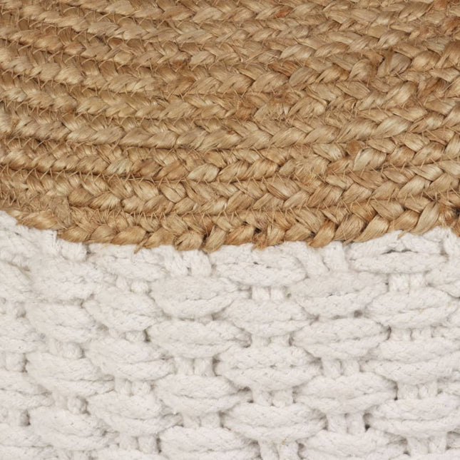 Pouf in Tessuto/Fatto a Maglia in Juta e Cotone 50x35 cm Bianco