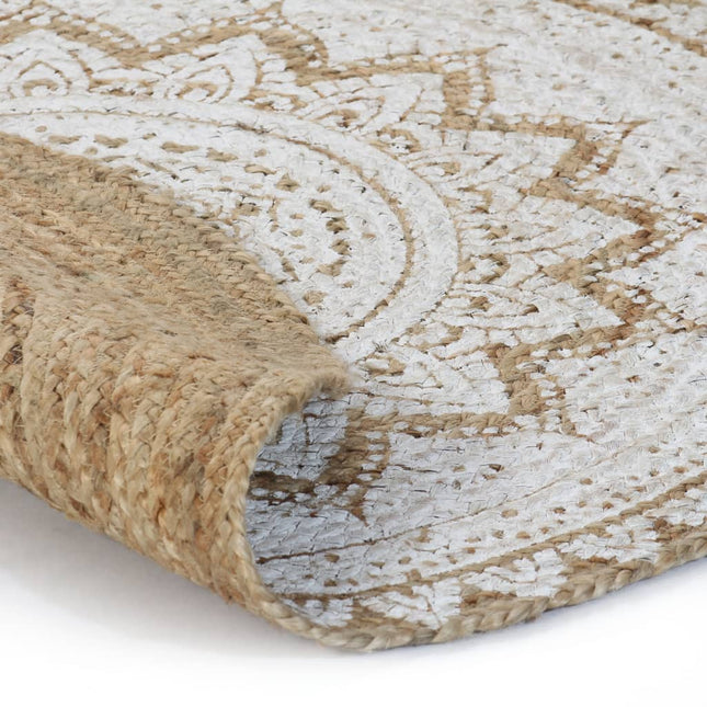 Tappeto in Juta Intrecciata con Stampa 90 cm Rotondo