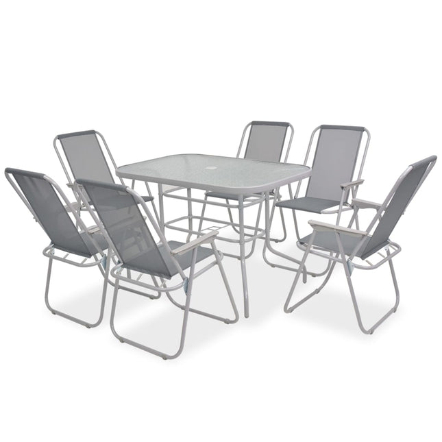 Set da Pranzo da Giardino 8 pz in Acciaio e Textilene Grigio
