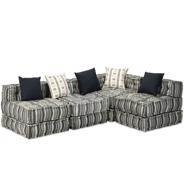 Pouf Modulare a 4 Posti in Tessuto Grigio a Strisce