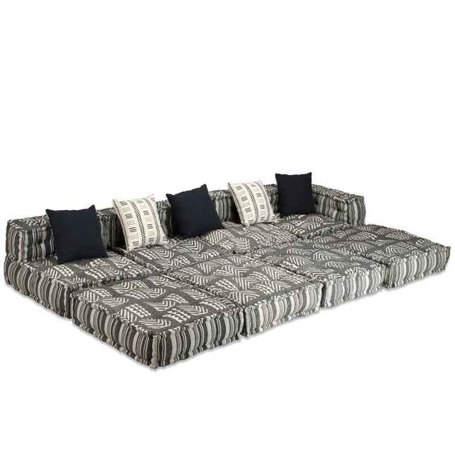 Pouf Modulare a 4 Posti in Tessuto Grigio a Strisce