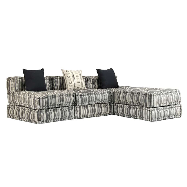 Pouf Modulare a 3 Posti in Tessuto Grigio a Strisce
