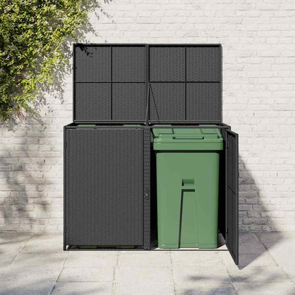 Copribidone Doppio per Spazzatura Polyrattan Nero 148x80x111 cm