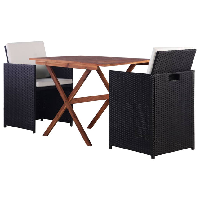 Set da Bistrot 3 pz in Polyrattan e Legno di Acacia Nero